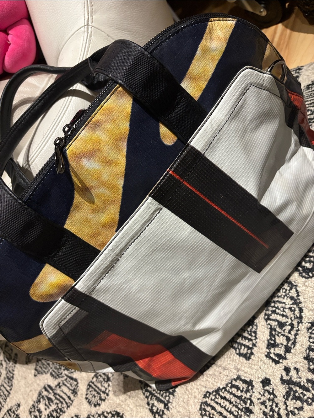 RAREFORM Men's Colorblock Canvas Tote Bag in Navy, White & Yellow